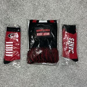 3-Red kids youth Carolina hurricanes hockey Scarf & Red Canes socks New in Bag